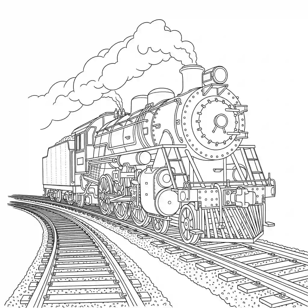 Trein Kleurplaat van een trein met een leuk en creatief ontwerp om zelf in te kleuren.