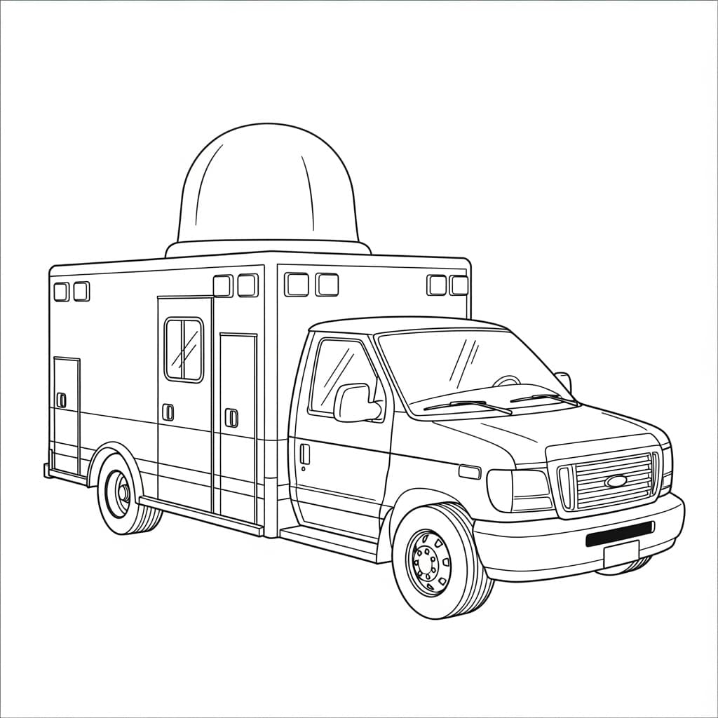 Ambulance Kleurplaat Een eenvoudige kleurplaat van een ambulance, ideaal voor kinderen en volwassenen om in te kleuren.