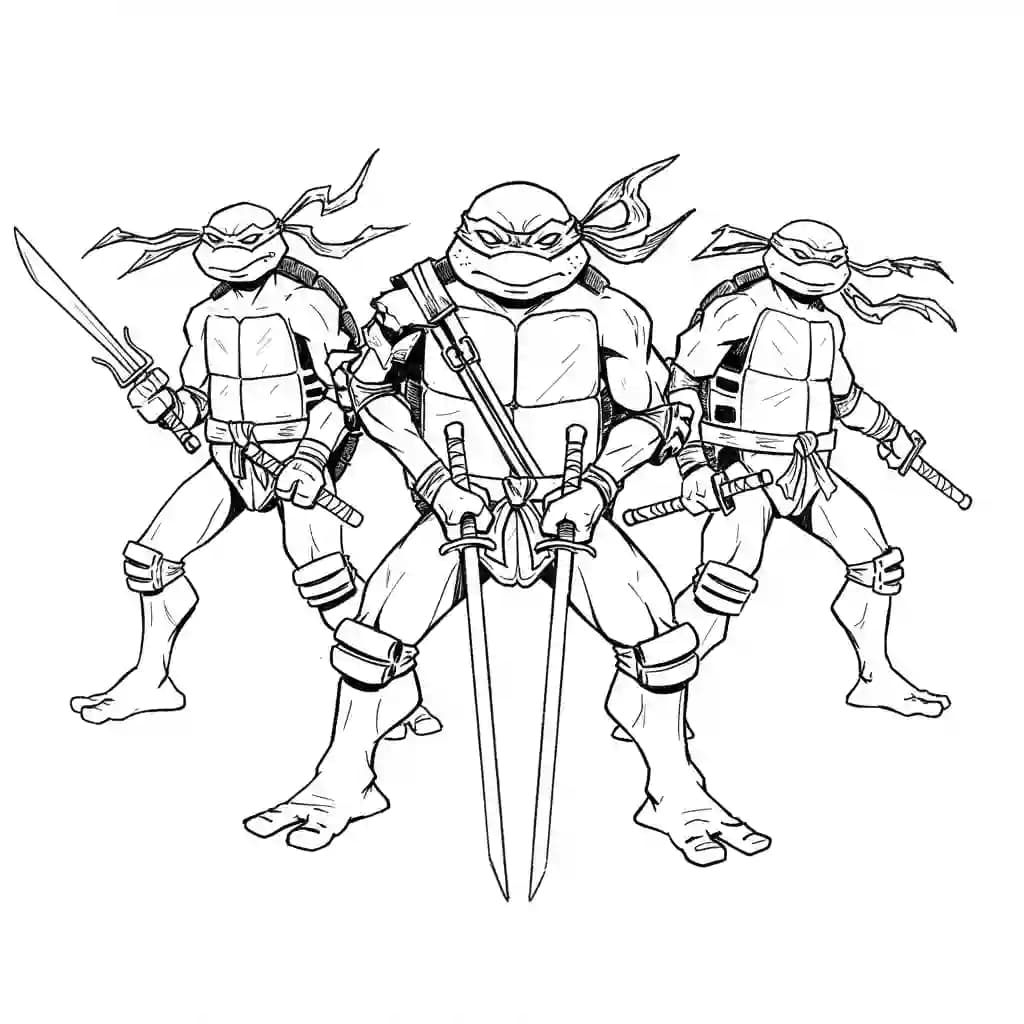 Tienermutante ninjaschildpadden Kleurplaat van tienermutante ninjaschildpadden met een avontuurlijk en speels thema om in te kleuren.