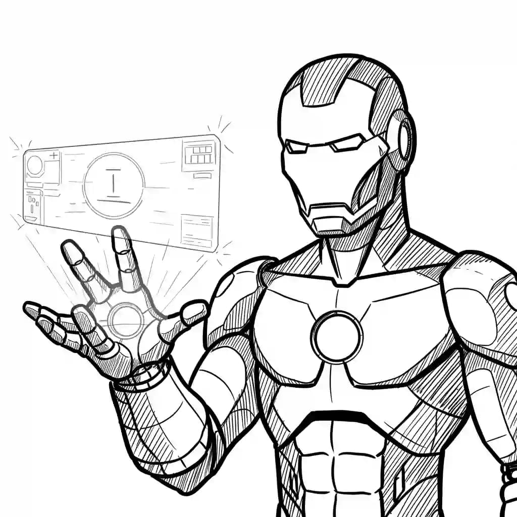 Iron Man Kleurplaat van Iron Man in een stoere superheldenpose om zelf in te kleuren.