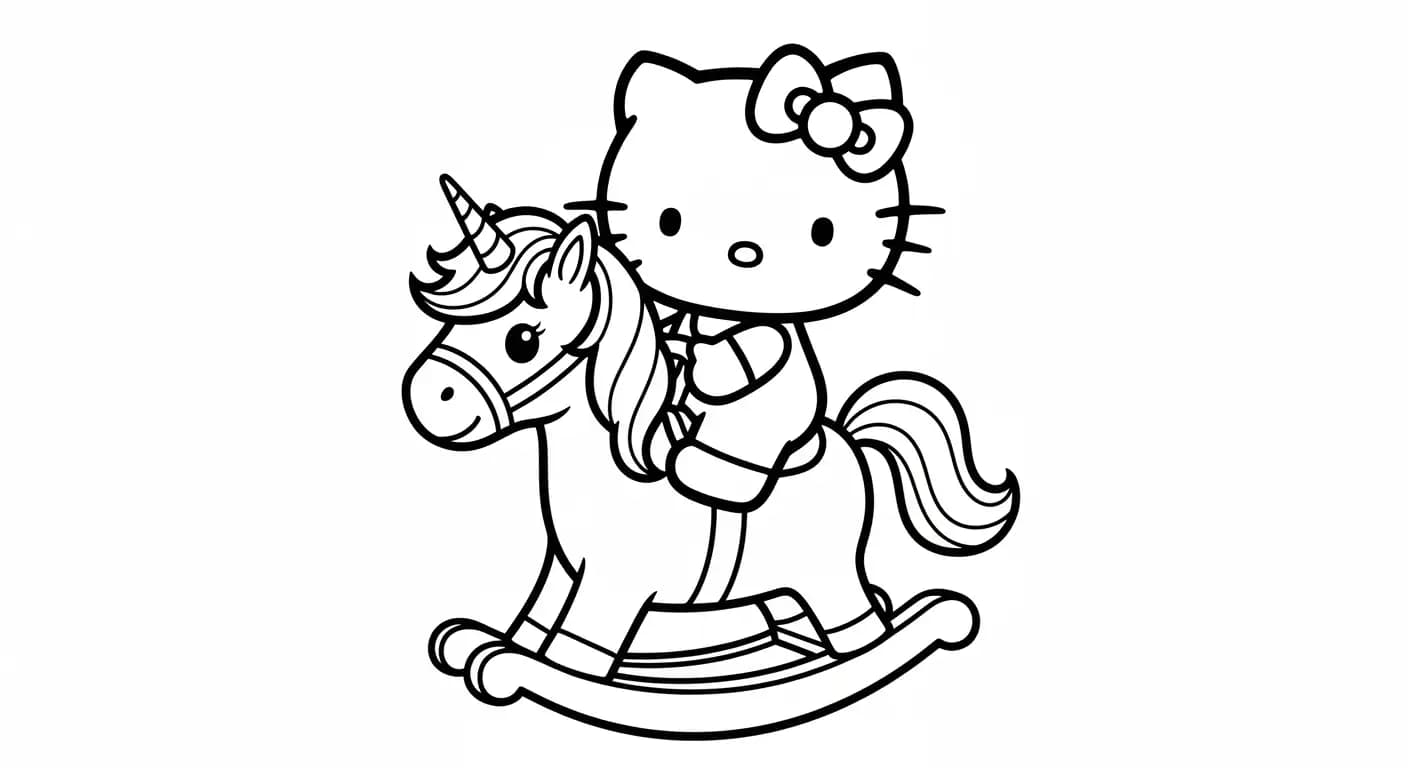 hello kitty Kleurplaat van hello kitty in een vrolijk en creatief thema om zelf in te kleuren.