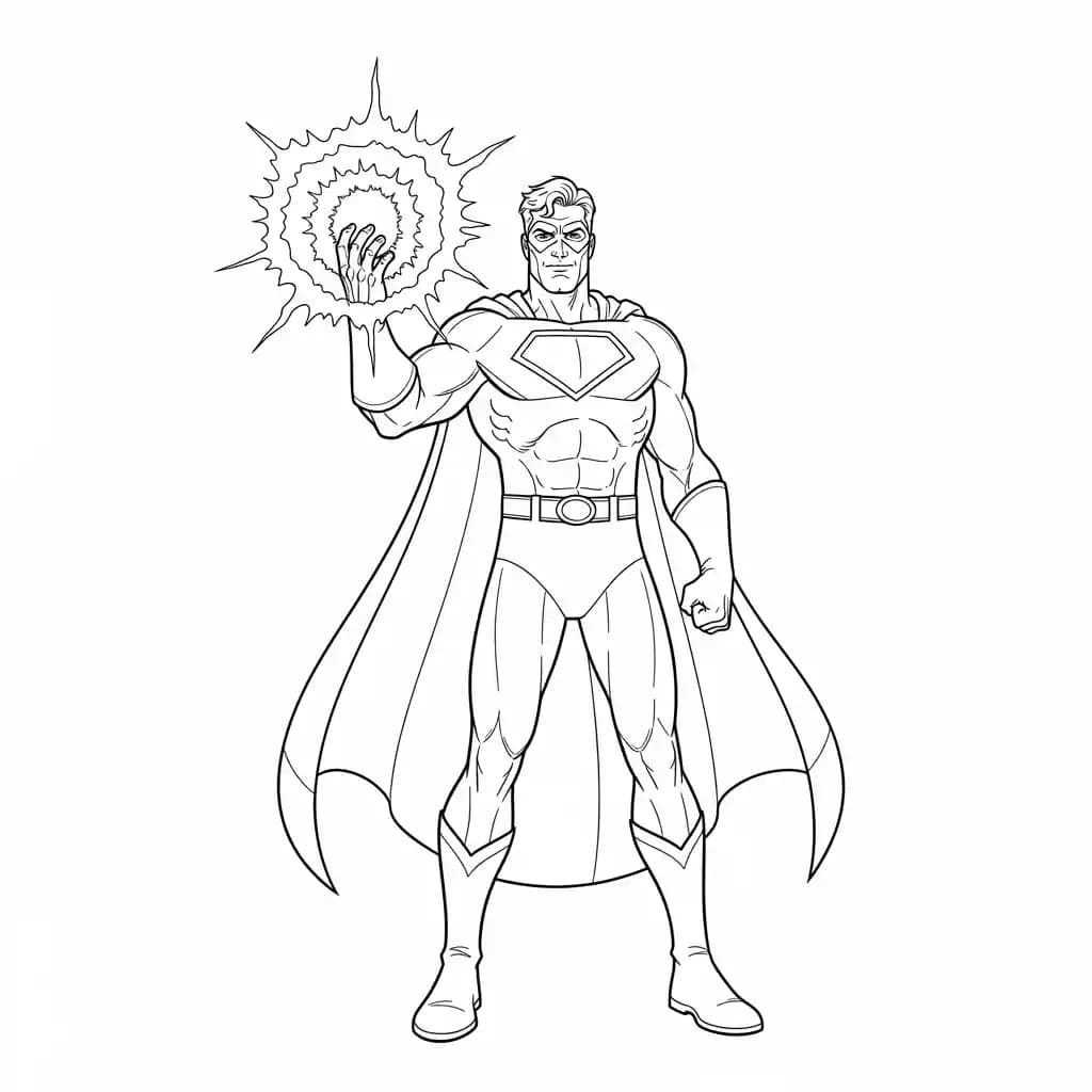 Superheld Kleurplaat van een superheld met stoer en avontuurlijk thema om in te kleuren.