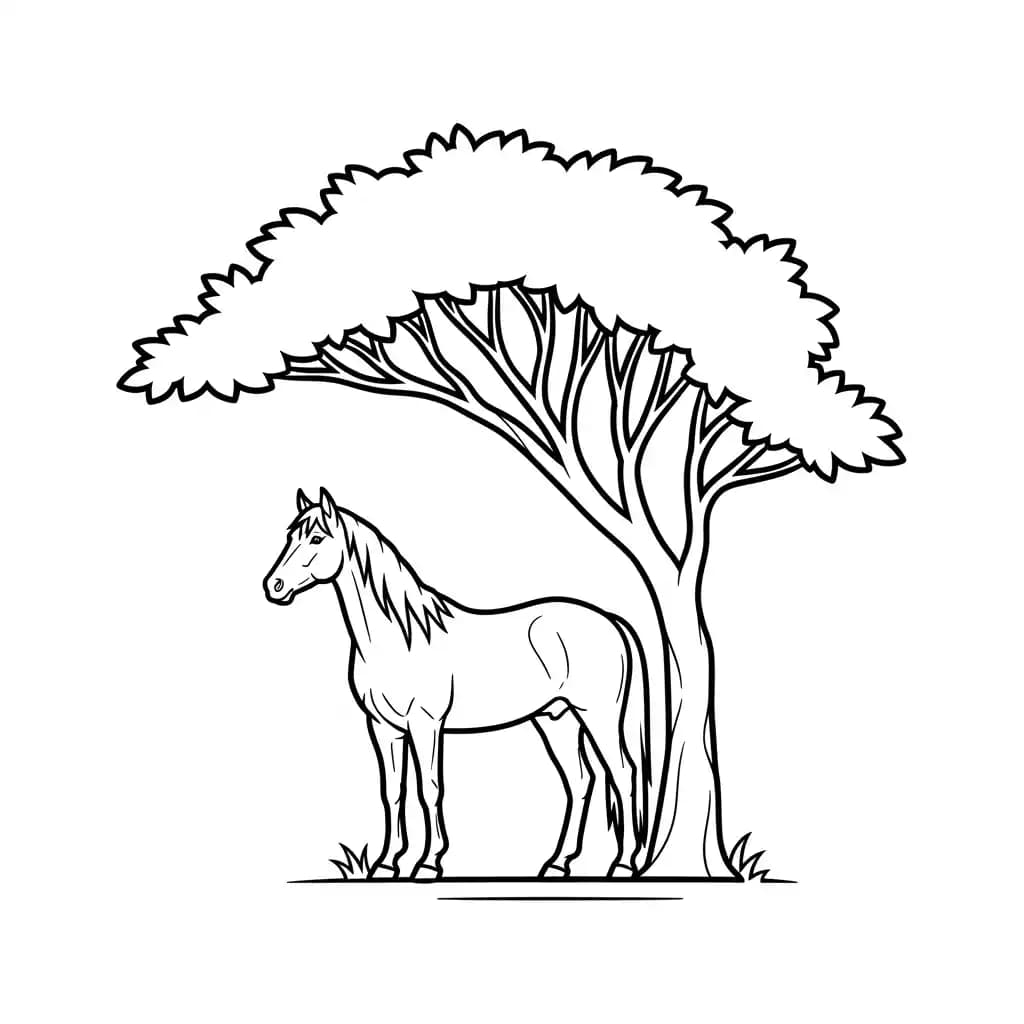 Paard Kleurplaat van een paard die eenvoudig te printen en in te kleuren is.