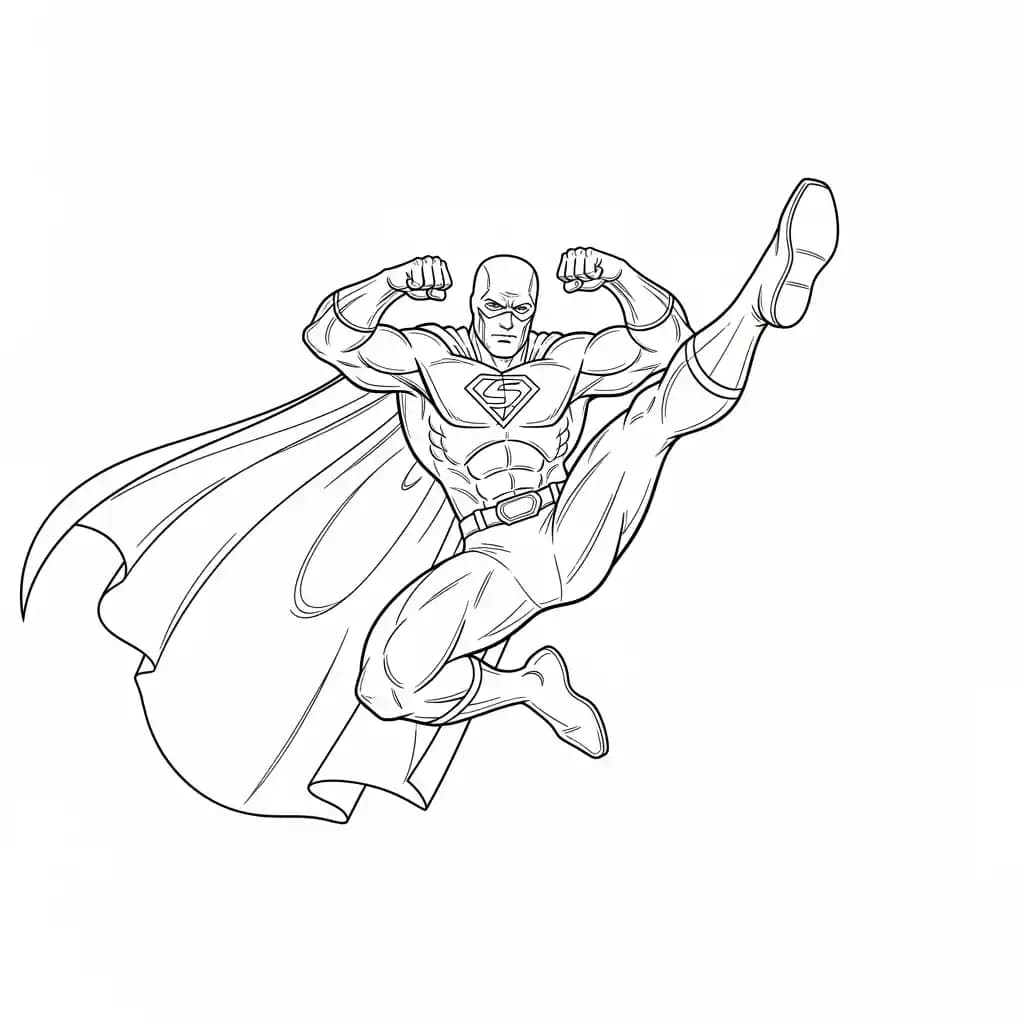 Superheld Kleurplaat van een superheld met stoer en avontuurlijk thema om in te kleuren.