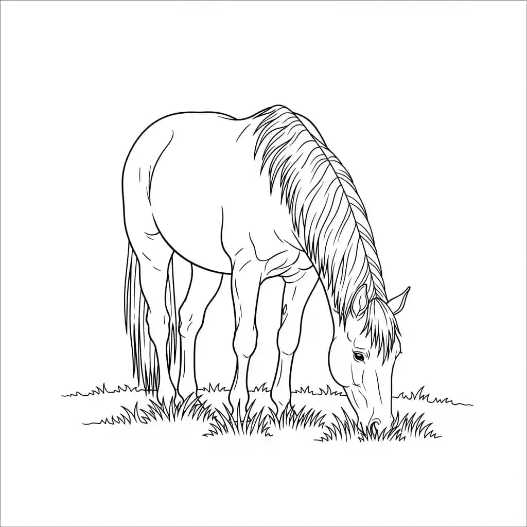 Paard Kleurplaat van een paard die eenvoudig te printen en in te kleuren is.