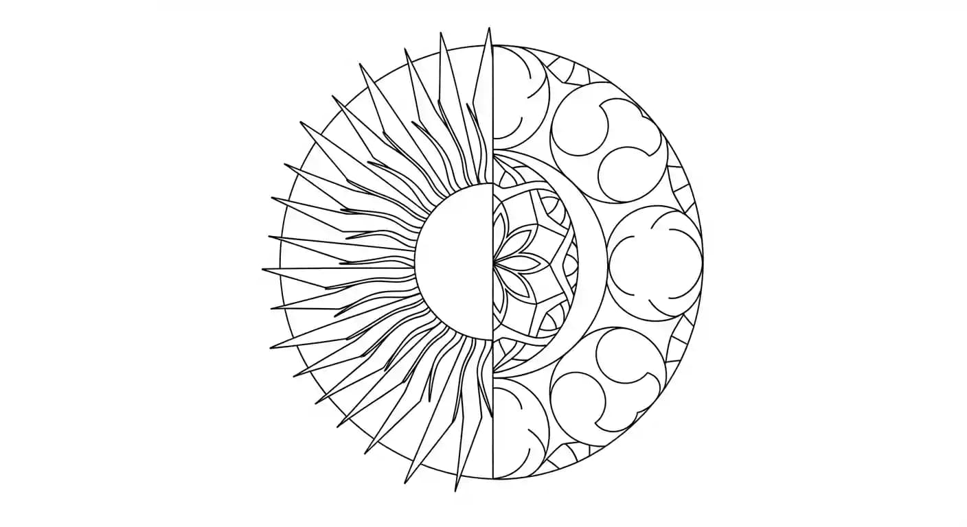 Mandala Mandala kleurplaat met rustige vormen en symmetrische patronen om in te kleuren.