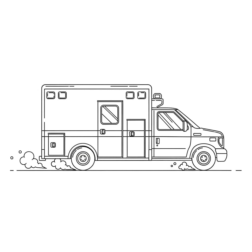 Ambulance Kleurplaat Een eenvoudige kleurplaat van een ambulance, ideaal voor kinderen en volwassenen om in te kleuren.
