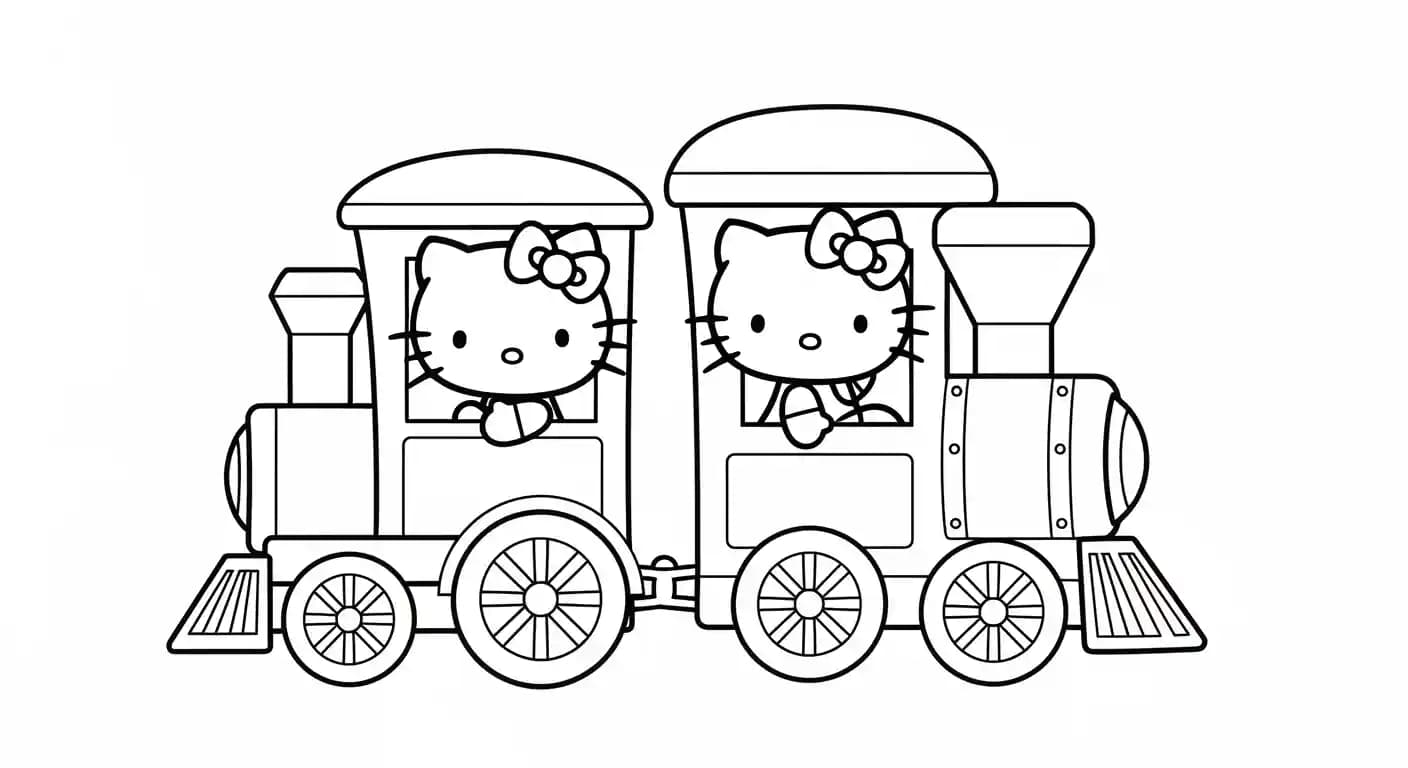 hello kitty Kleurplaat van hello kitty in een vrolijk en creatief thema om zelf in te kleuren.