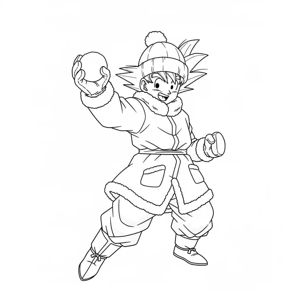 Goku kleurplaat schets kleurplaat van Goku in vechthouding met duidelijke lijnen om in te kleuren