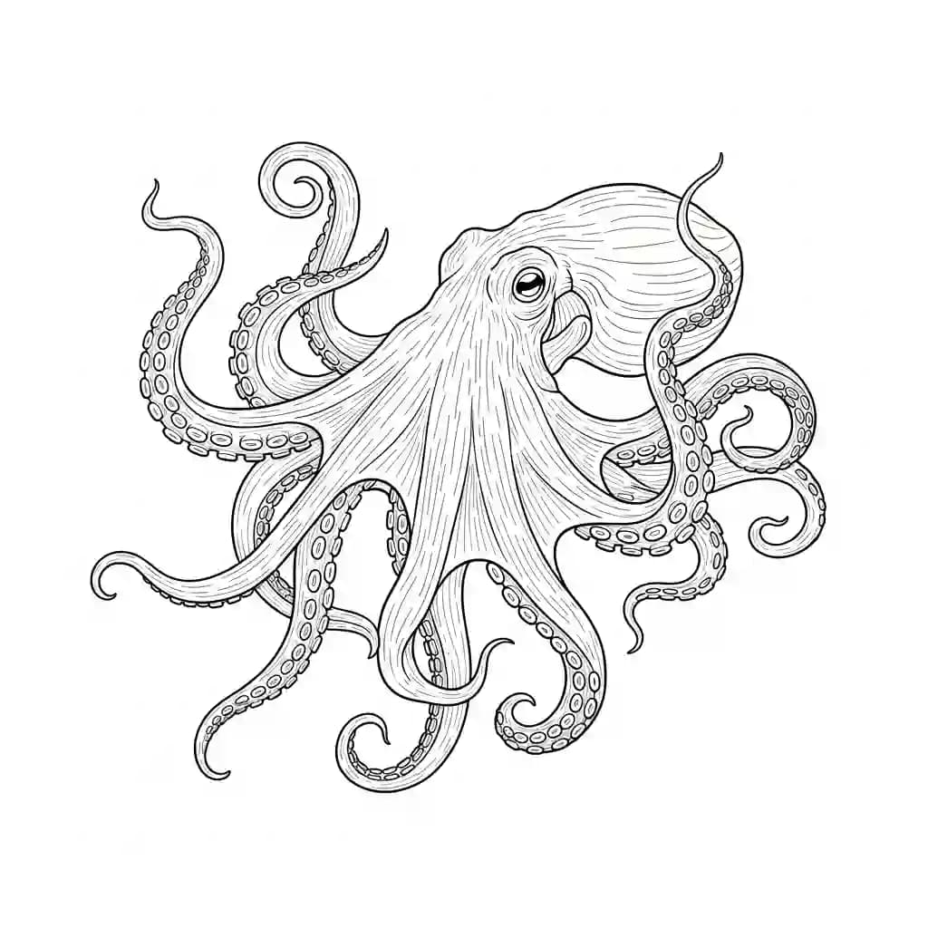 Octopus Kleurplaat van een vriendelijke Octopus die uitnodigt tot creatief inkleuren.