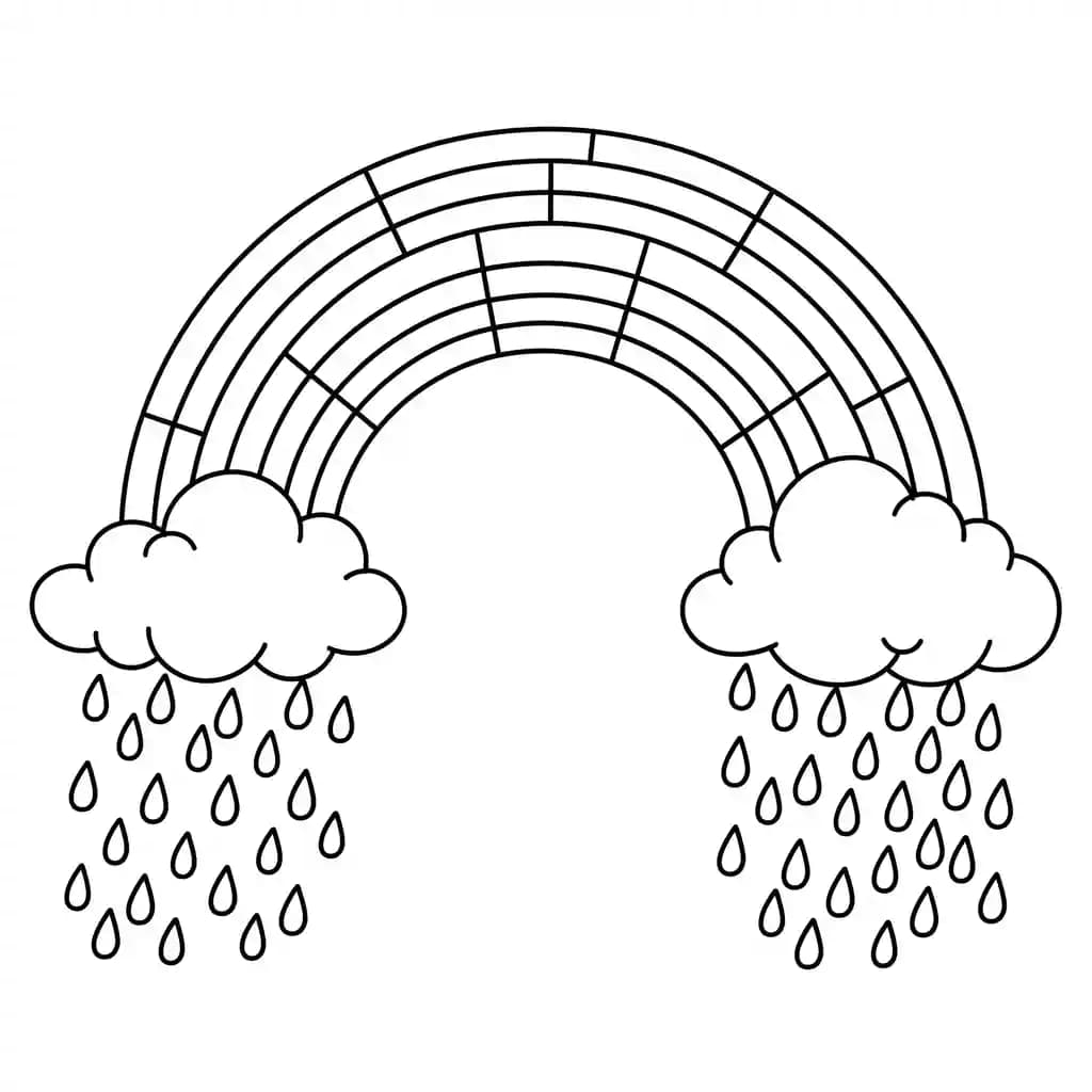 Regenboog Kleurplaat van een regenboog met een vrolijk en creatief thema om in te kleuren.