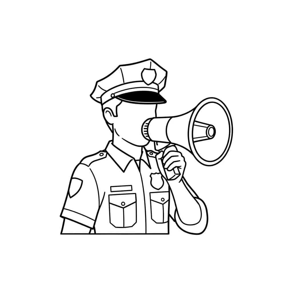 Politie Kleurplaat van de politie met een stoer en herkenbaar thema om zelf in te kleuren.