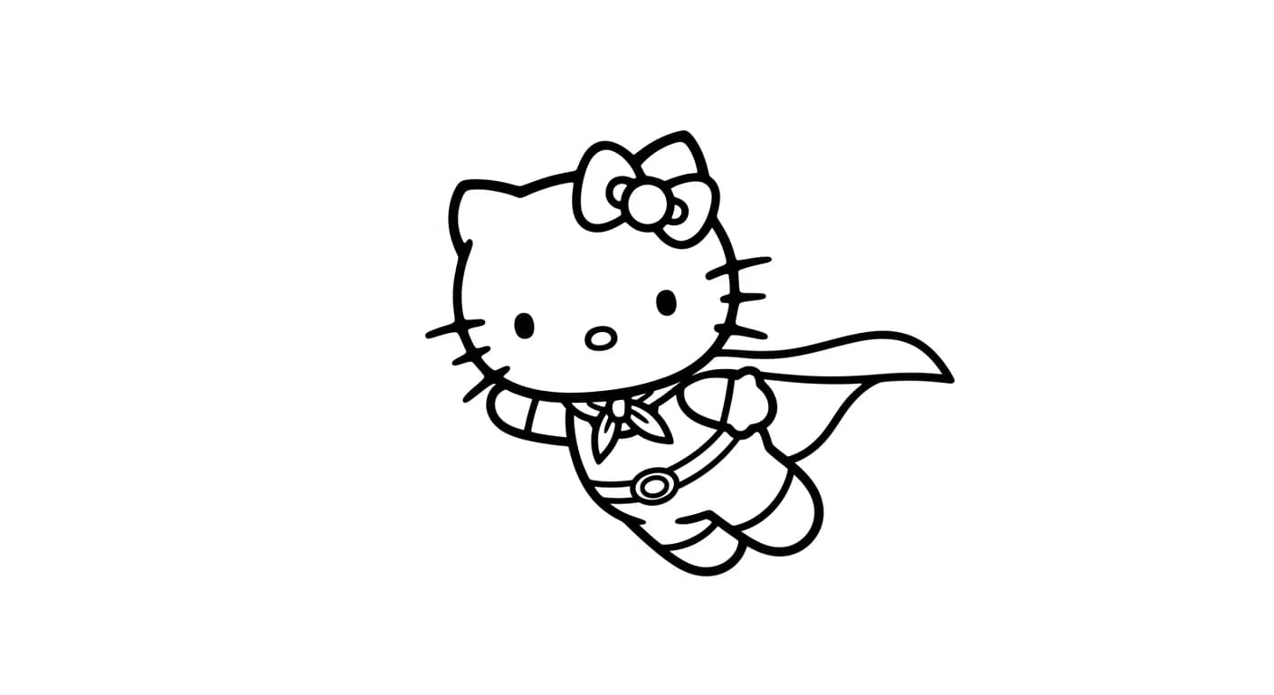 hello kitty Kleurplaat van hello kitty in een vrolijk en creatief thema om zelf in te kleuren.