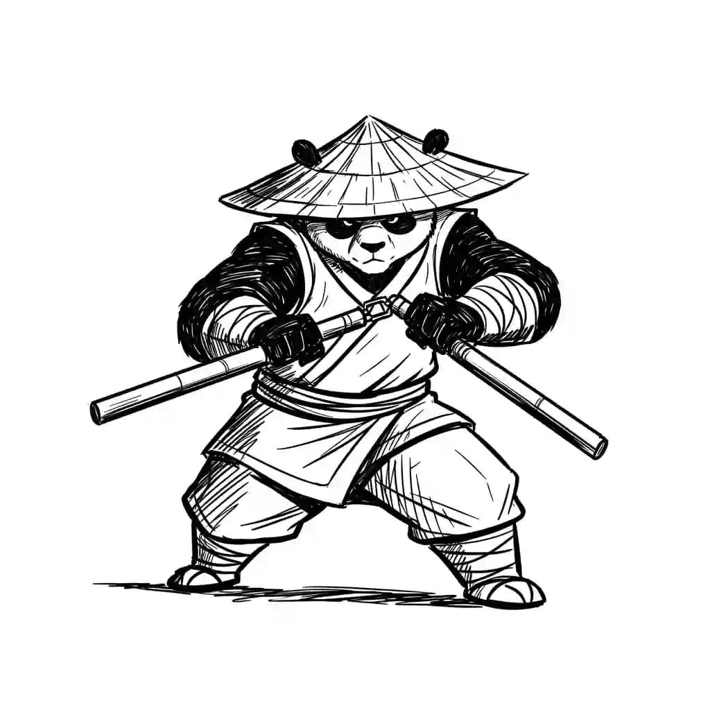Kung Fu Panda Kung Fu Panda kleurplaat met een grappige en stoere houding om zelf in te kleuren.