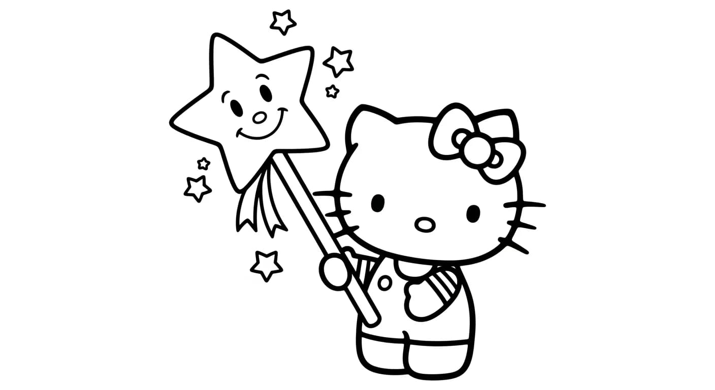 hello kitty Kleurplaat van hello kitty in een vrolijk en creatief thema om zelf in te kleuren.