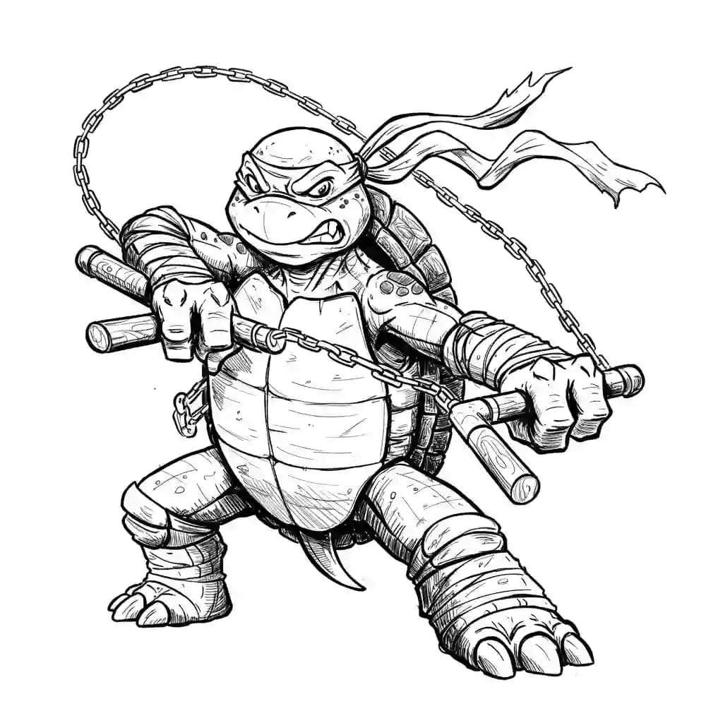Tienermutante ninjaschildpadden Kleurplaat van tienermutante ninjaschildpadden met een avontuurlijk en speels thema om in te kleuren.