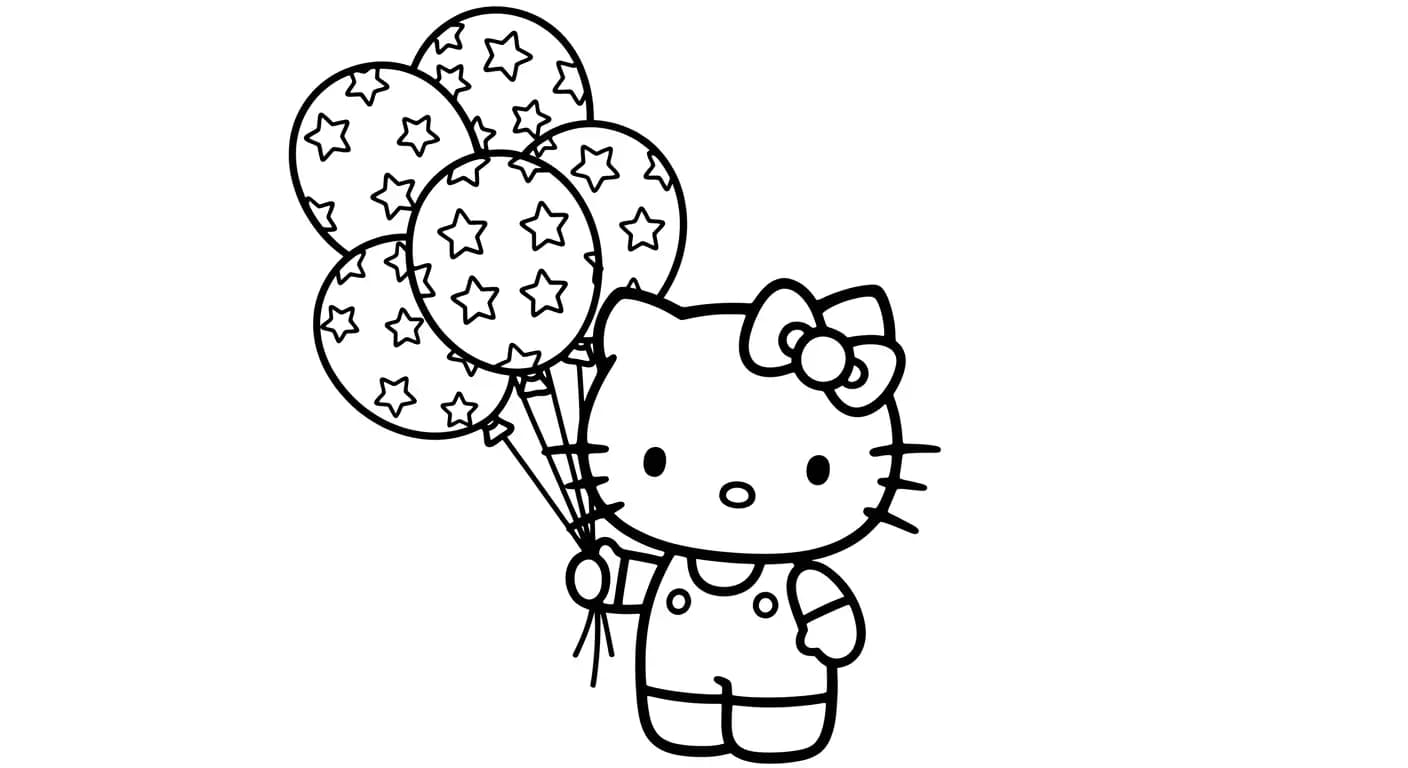 hello kitty Kleurplaat van hello kitty in een vrolijk en creatief thema om zelf in te kleuren.