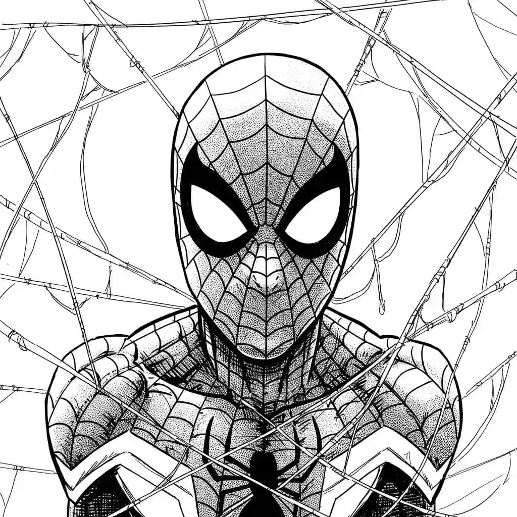 Spiderman Kleurplaat van Spiderman met een stoer superhelden thema om zelf in te kleuren.