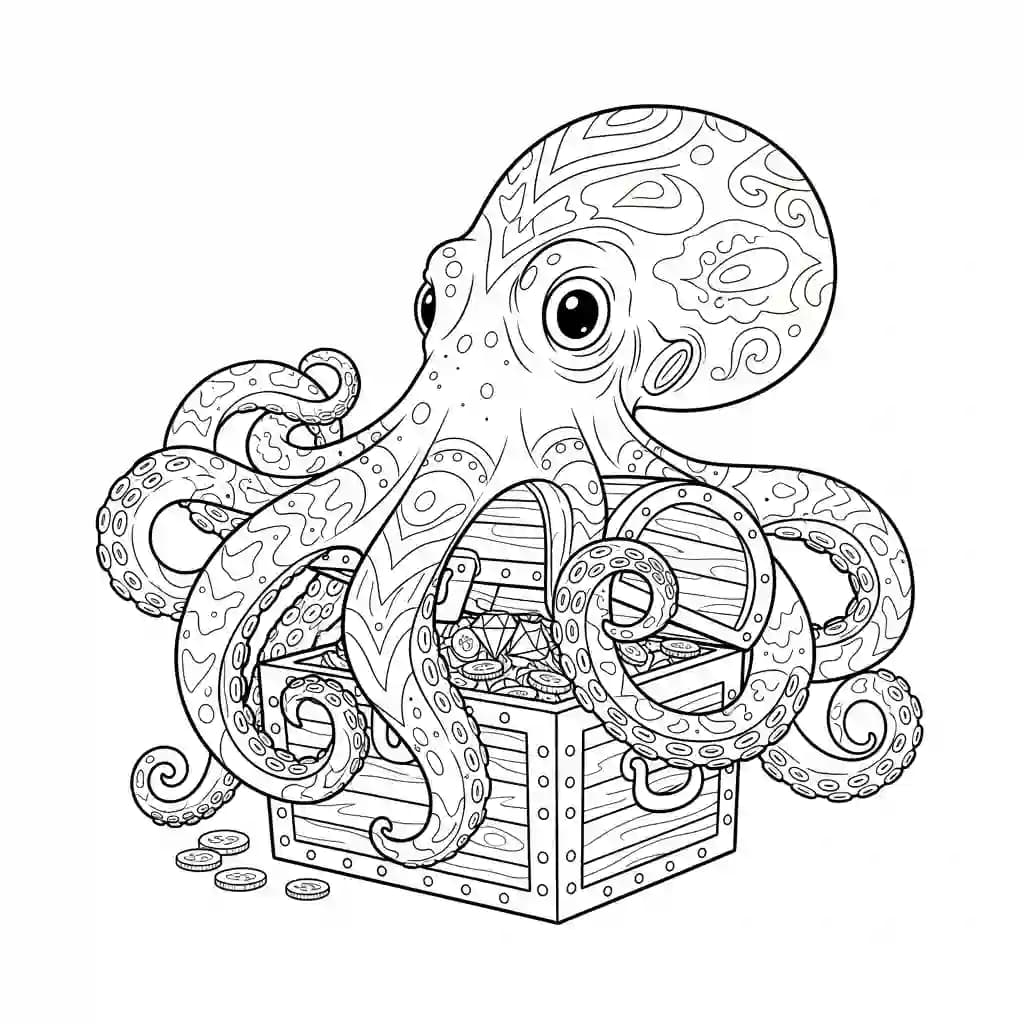 Octopus Kleurplaat van een vriendelijke Octopus die uitnodigt tot creatief inkleuren.