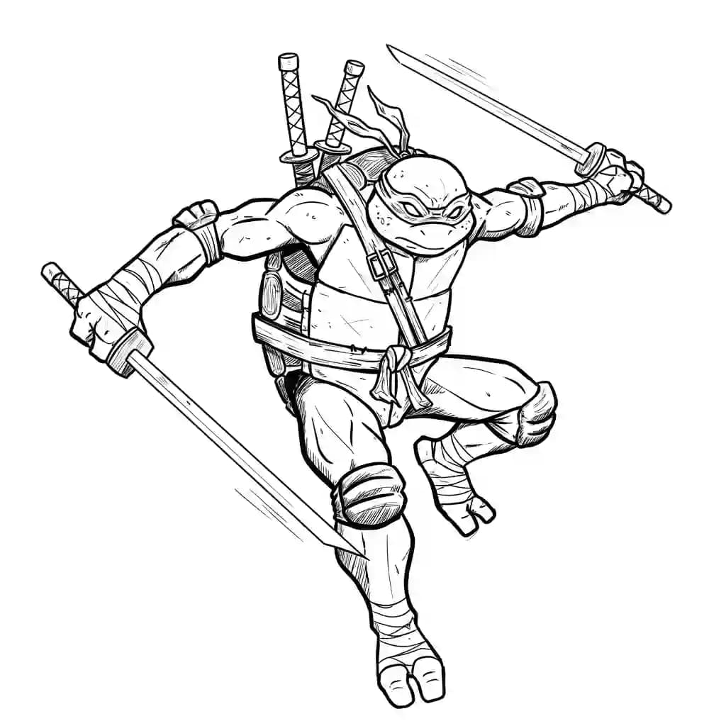 Tienermutante ninjaschildpadden Kleurplaat van tienermutante ninjaschildpadden met een avontuurlijk en speels thema om in te kleuren.
