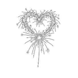 Vuurwerk Een vrolijke kleurplaat van vuurwerkexplosies met verschillende vormen en patronen.