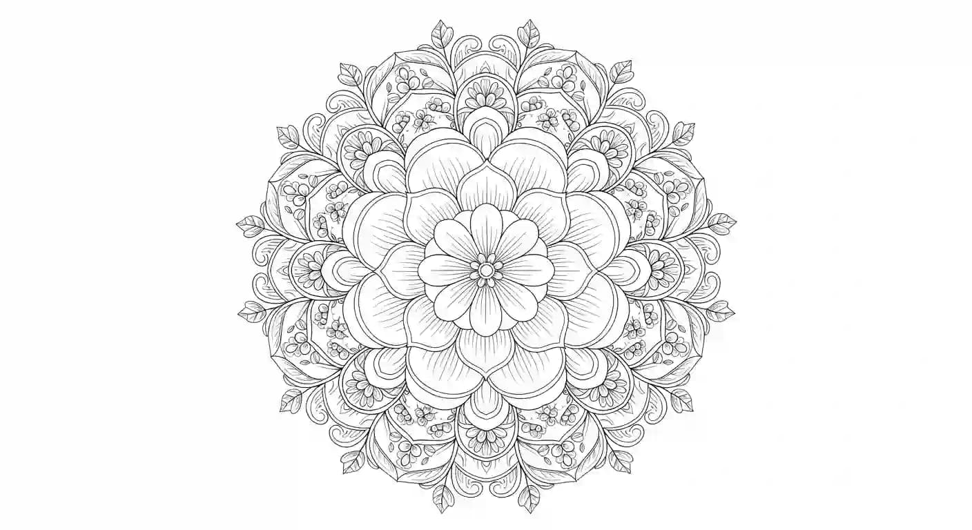 Mandala Mandala kleurplaat met rustige vormen en symmetrische patronen om in te kleuren.