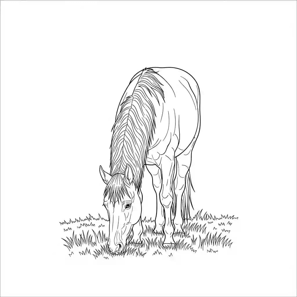 Paard Kleurplaat van een paard die eenvoudig te printen en in te kleuren is.