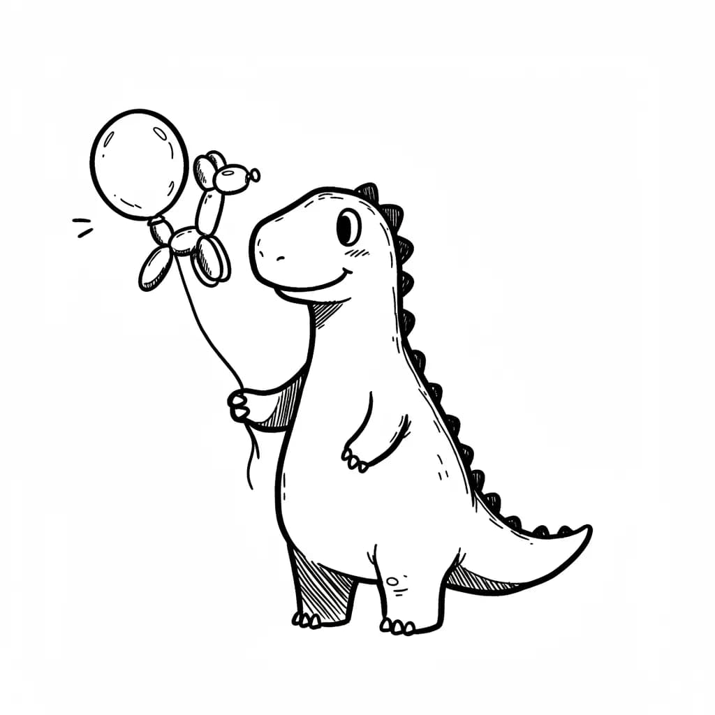 Dinosaurus Een vrolijke dinosaurus tekening klaar om zelf in te kleuren.