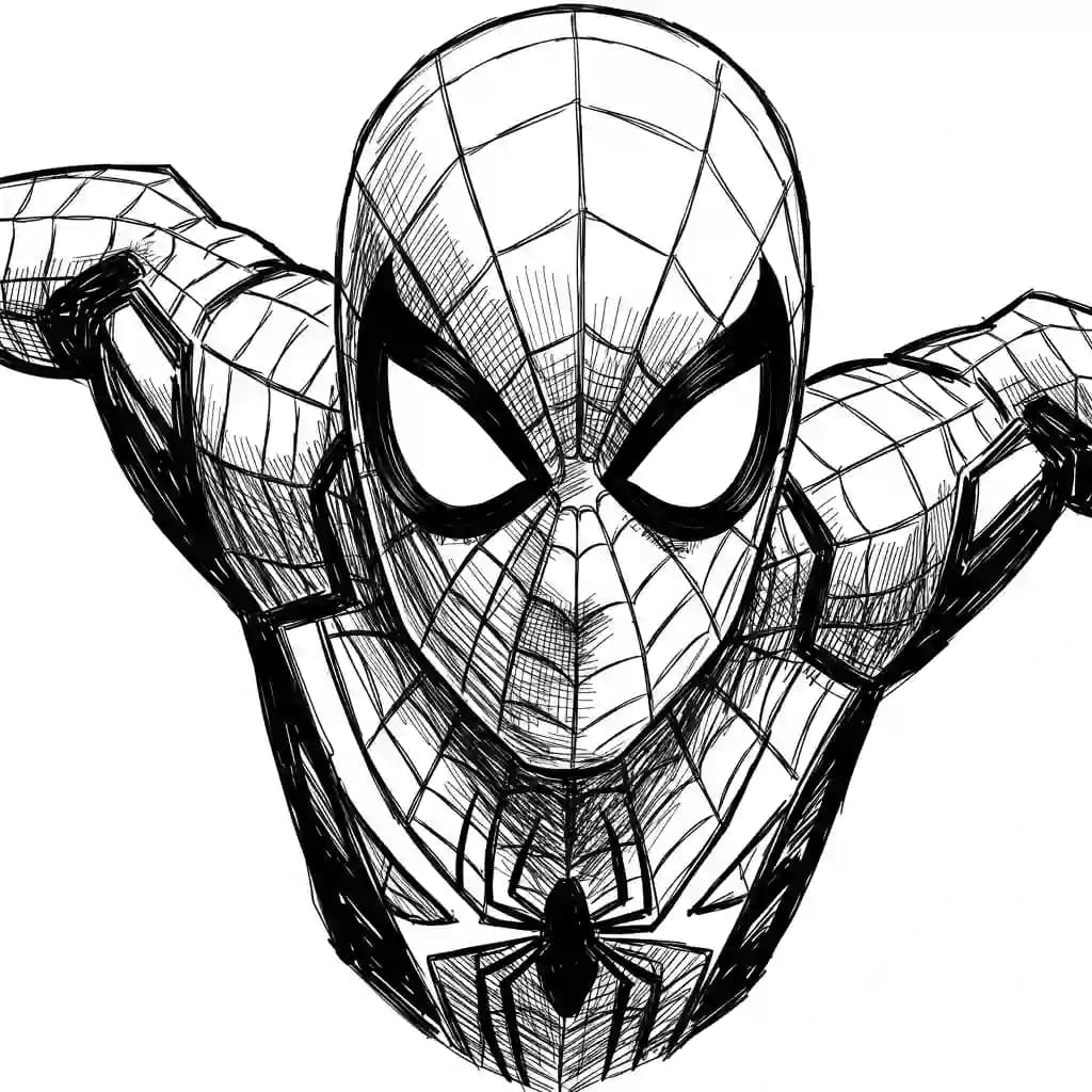 Spiderman Kleurplaat van Spiderman met een stoer superhelden thema om zelf in te kleuren.