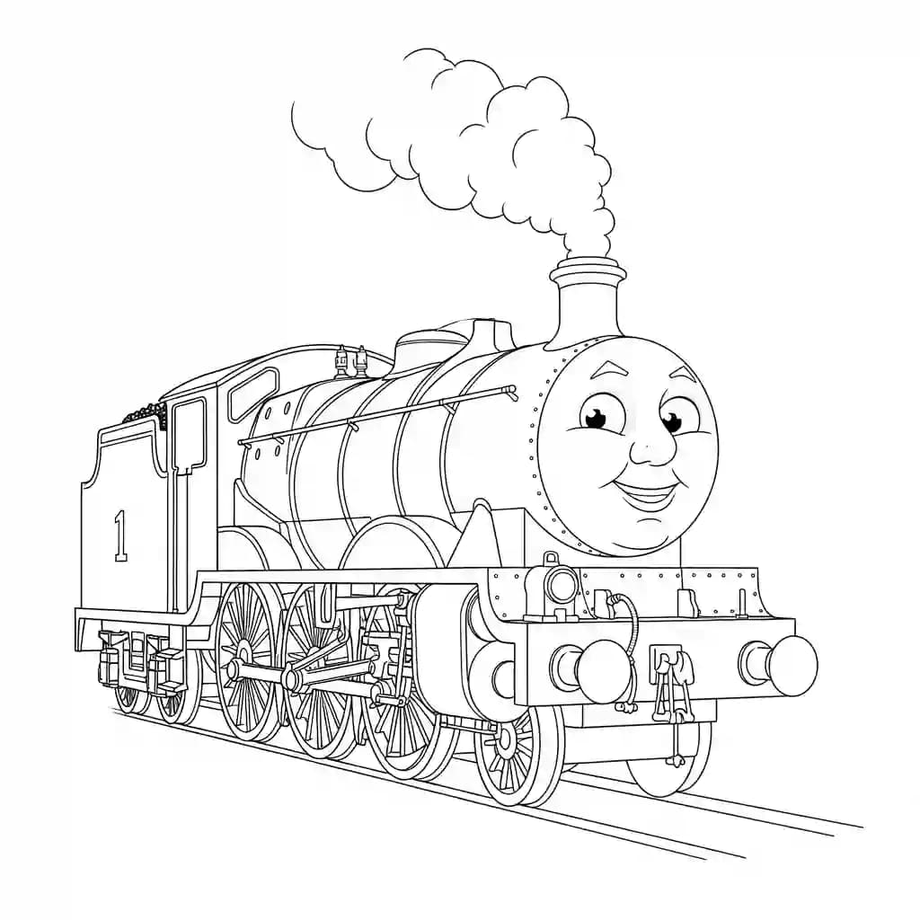 Thomas en vrienden Kleurplaat van Thomas en vrienden met een vrolijk en speels thema om in te kleuren.