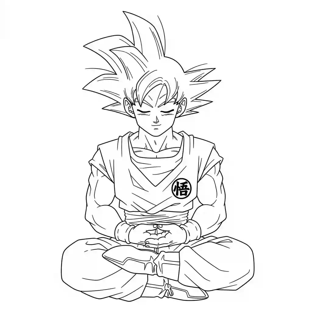 Goku kleurplaat schets kleurplaat van Goku in vechthouding met duidelijke lijnen om in te kleuren