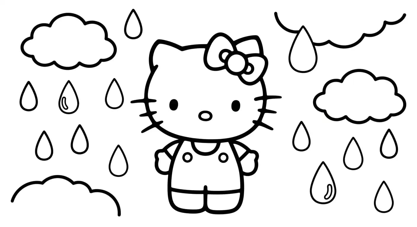 hello kitty Kleurplaat van hello kitty in een vrolijk en creatief thema om zelf in te kleuren.