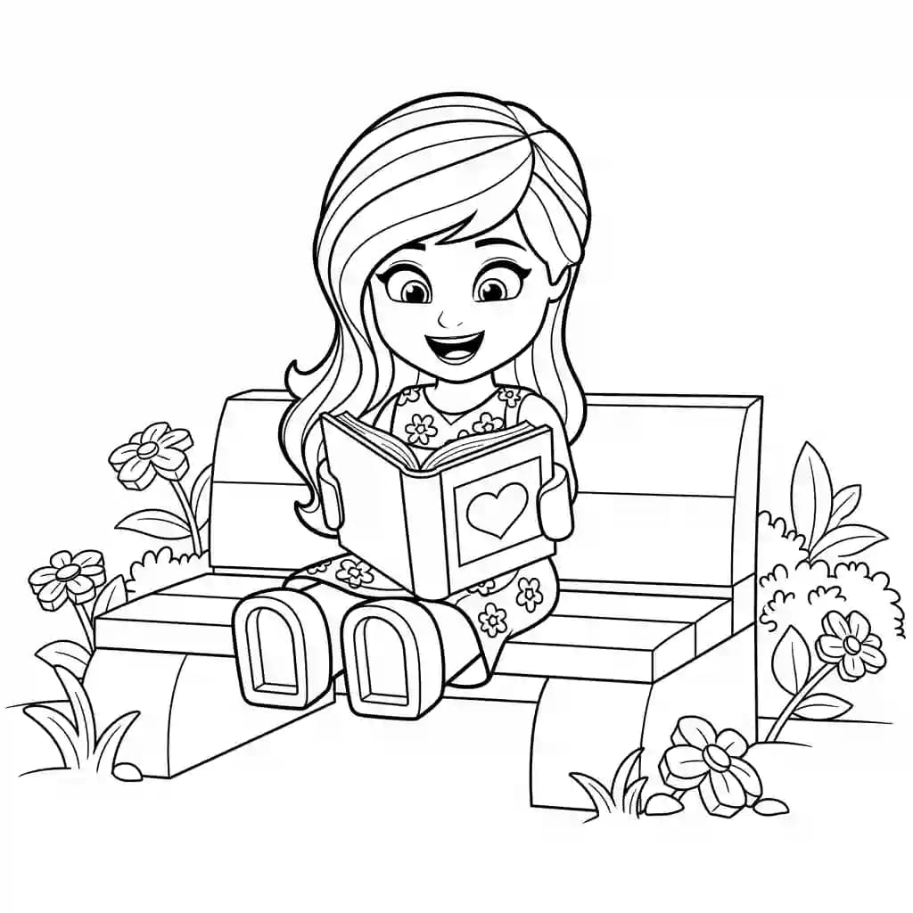 Lego Friends Kleurplaat van Lego Friends met vrolijke personages en creatieve details om in te kleuren.