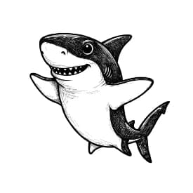 Haai Zwart-witte kleurplaat van een Haai om zelf in te kleuren.