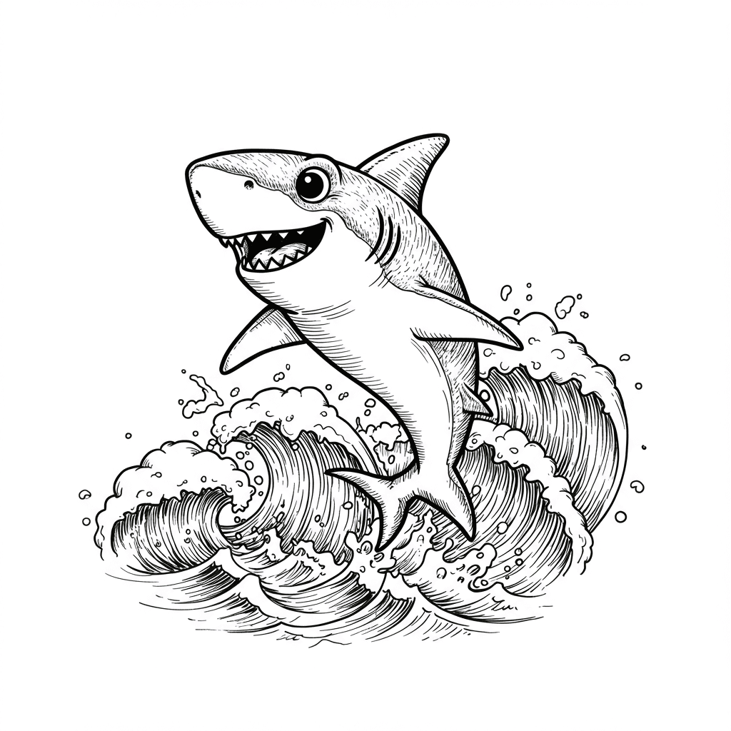 Haai Kleurplaat Zwart-witte kleurplaat van een Haai om zelf in te kleuren.