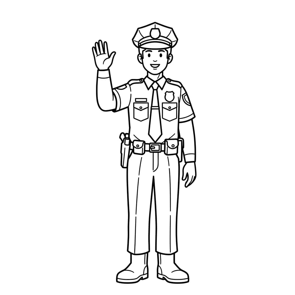 Politie Kleurplaat van de politie met een stoer en herkenbaar thema om zelf in te kleuren.