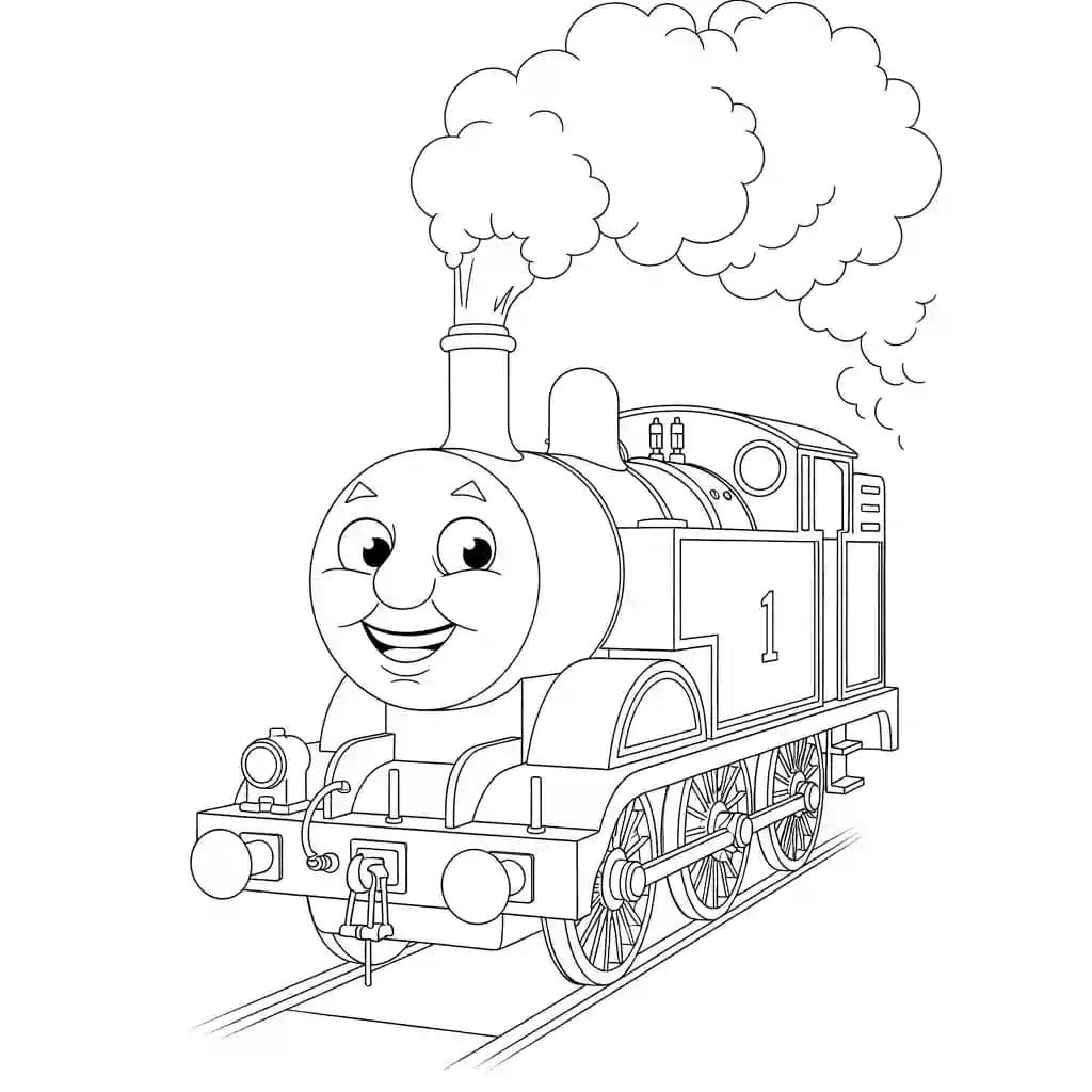 Thomas en vrienden Kleurplaat van Thomas en vrienden met een vrolijk en speels thema om in te kleuren.