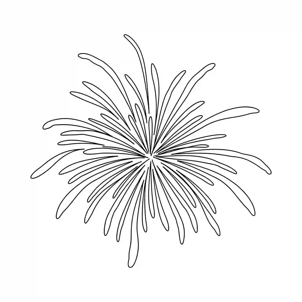 Vuurwerk Kleurplaat van een levendig vuurwerk met sprankelende lijnen en vormen.