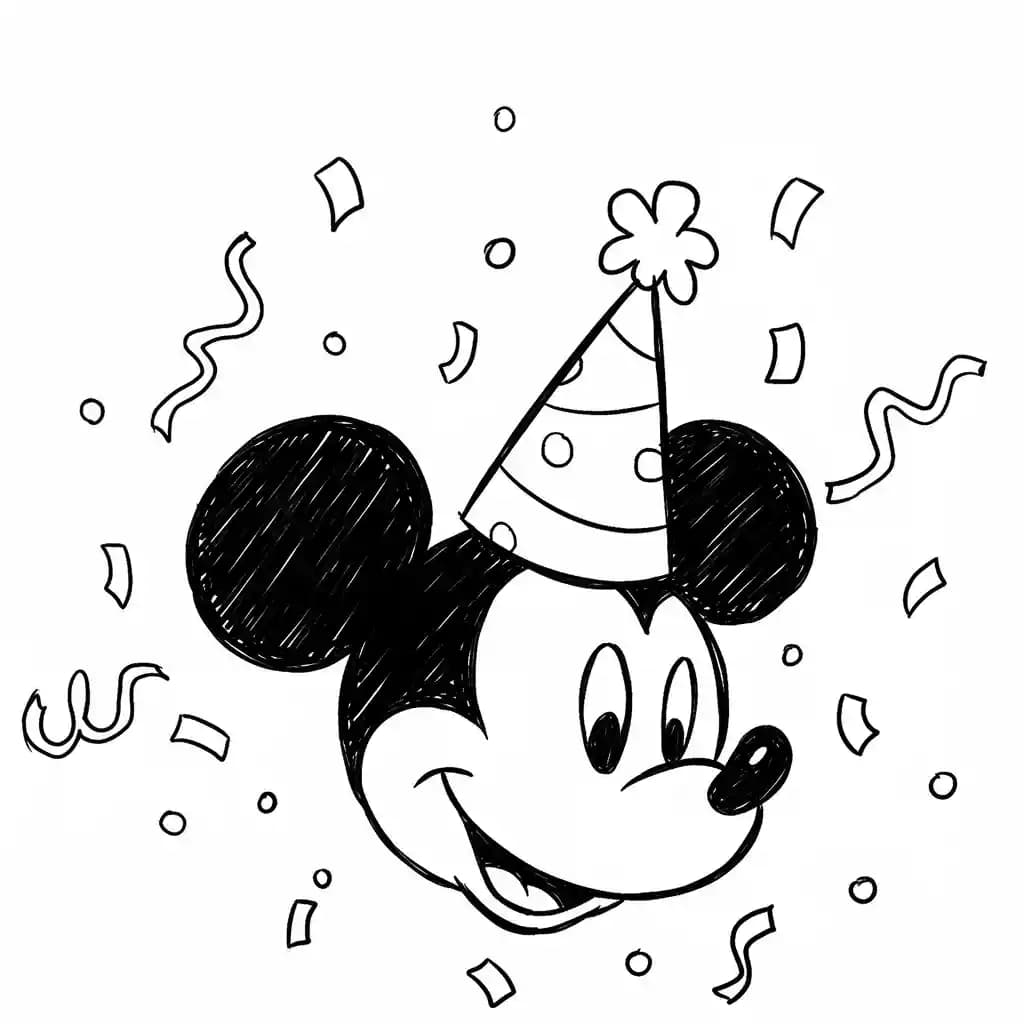 Mickey Mouse Kleurplaat van Mickey Mouse met een vrolijk en klassiek thema om in te kleuren.