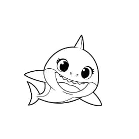 Baby Shark Vrolijke kleurplaat van Baby Shark die kinderen en volwassenen kunnen inkleuren.