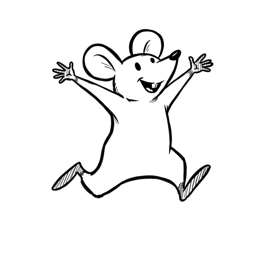 Muis Kleurplaat van een schattige muis die ideaal is om in te kleuren door kinderen en volwassenen.