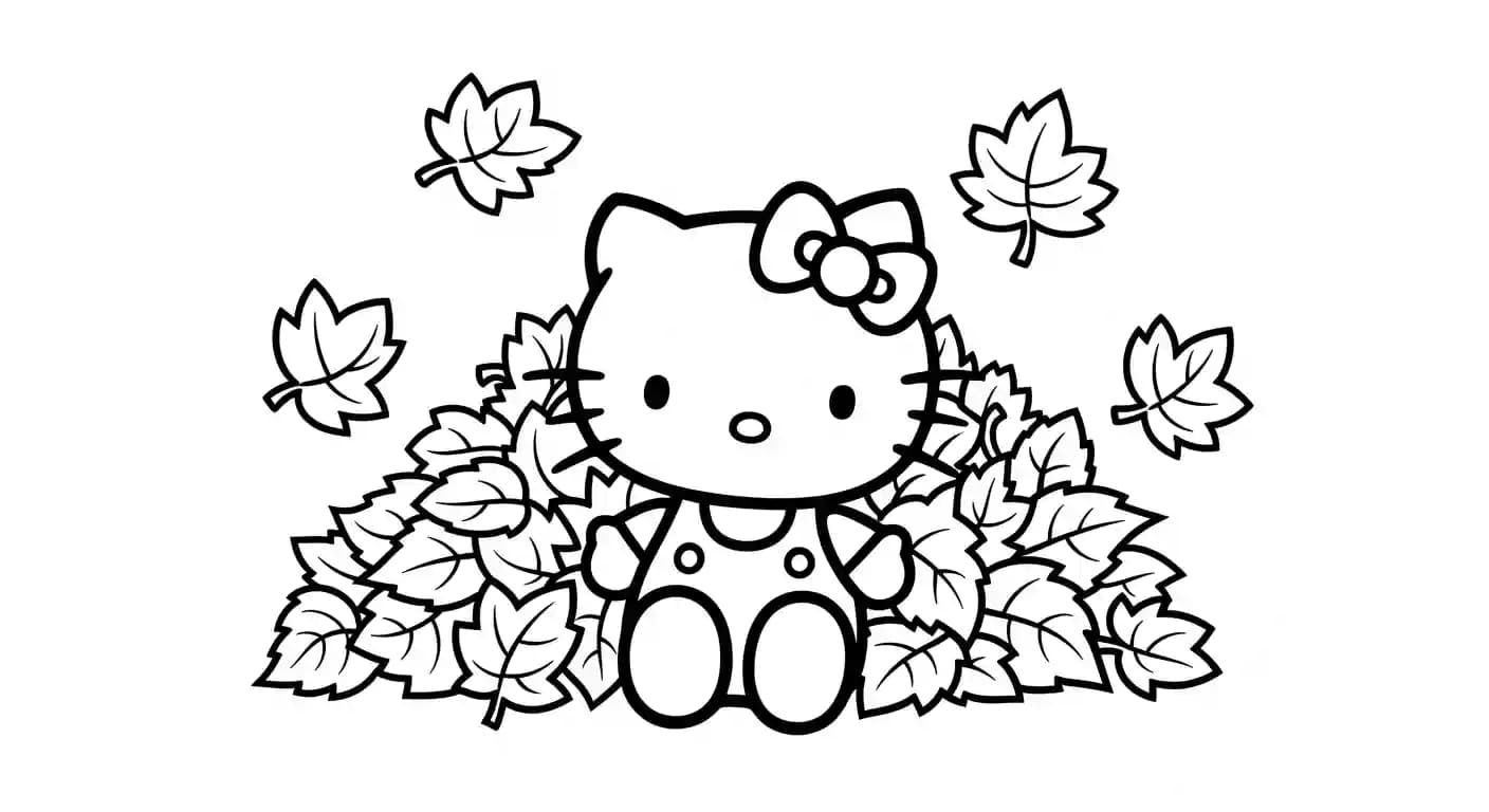 hello kitty Kleurplaat van hello kitty in een vrolijk en creatief thema om zelf in te kleuren.