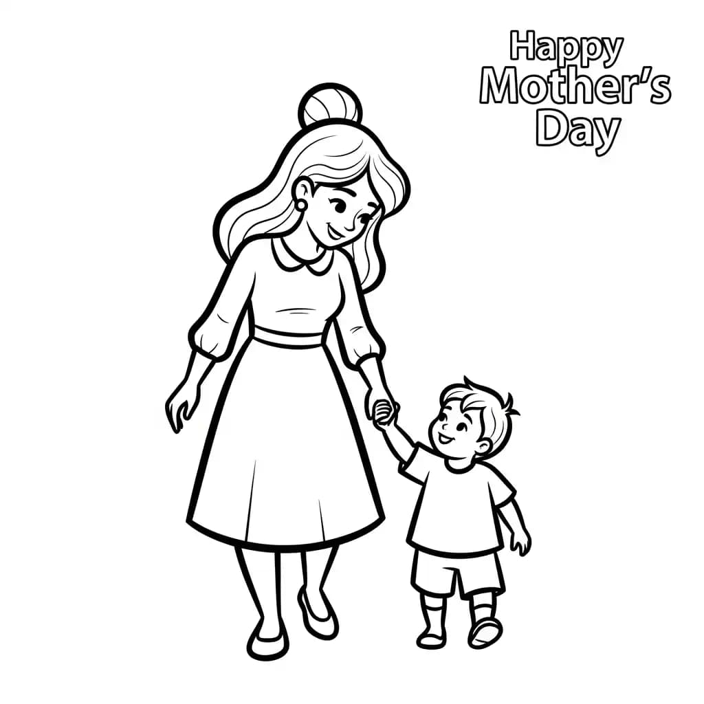 Moederdag Kleurplaat van Moederdag met een feestelijk en liefdevol thema om in te kleuren.