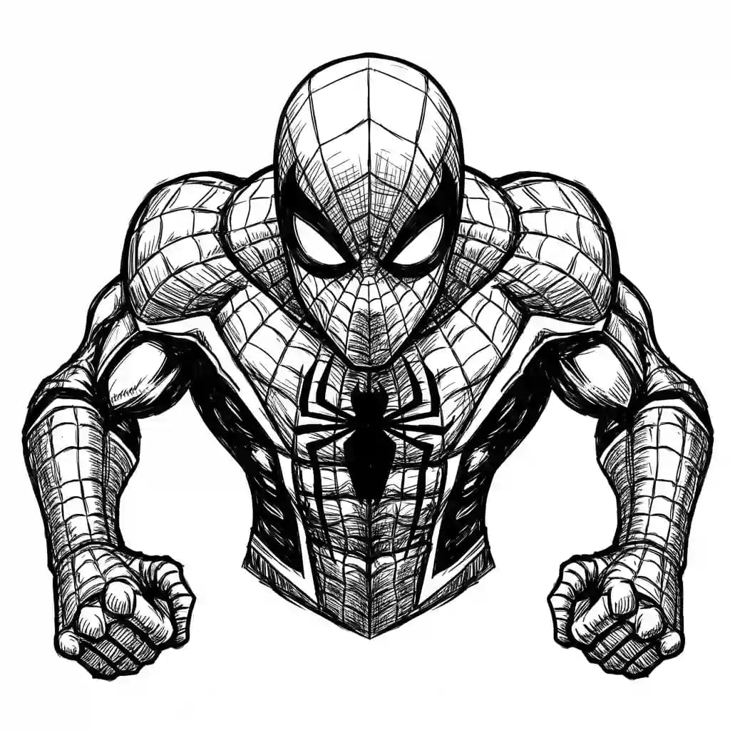 Spiderman Kleurplaat van Spiderman met een stoer superhelden thema om zelf in te kleuren.