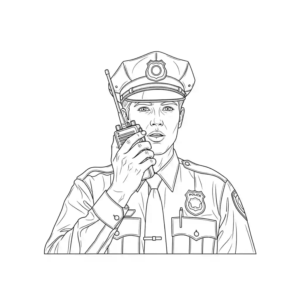 Politie Kleurplaat van de politie met een stoer en herkenbaar thema om zelf in te kleuren.