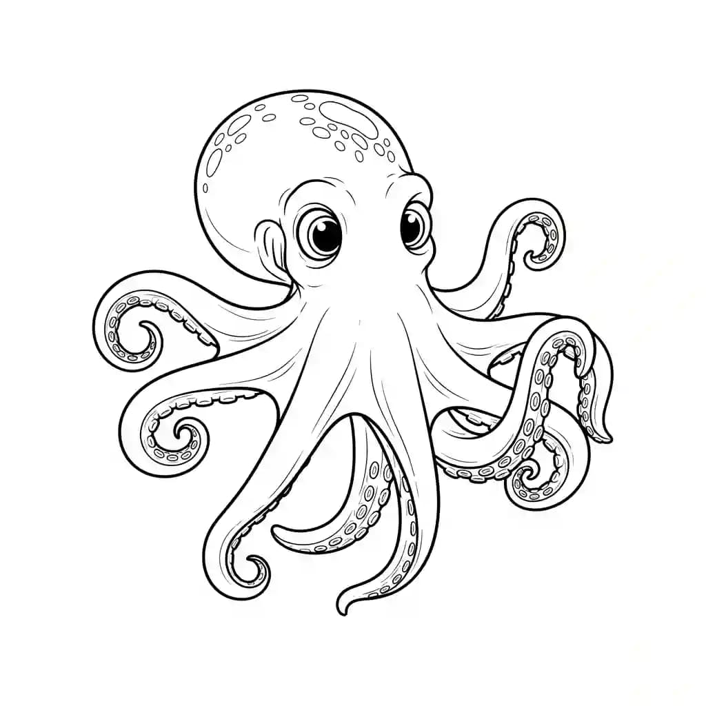 Octopus Kleurplaat van een vriendelijke Octopus die uitnodigt tot creatief inkleuren.