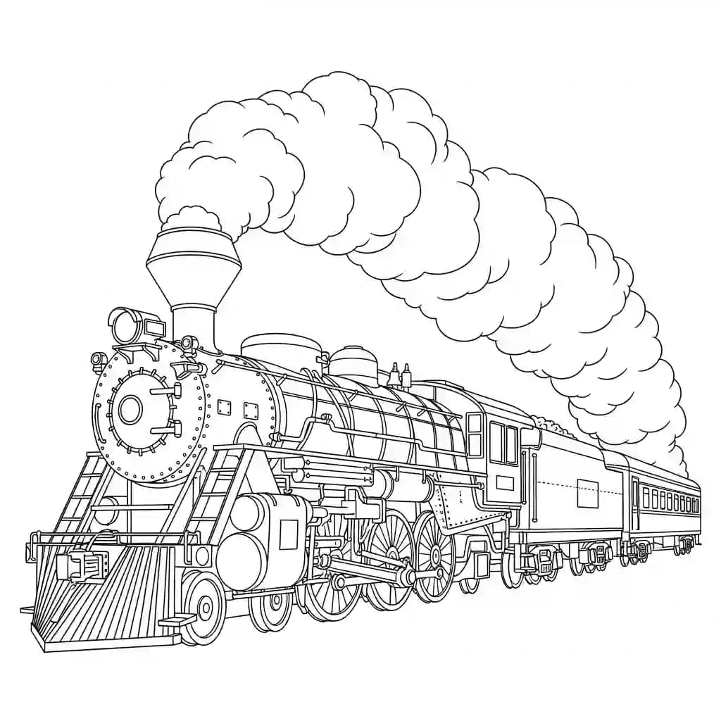 Trein Kleurplaat van een trein met een leuk en creatief ontwerp om zelf in te kleuren.