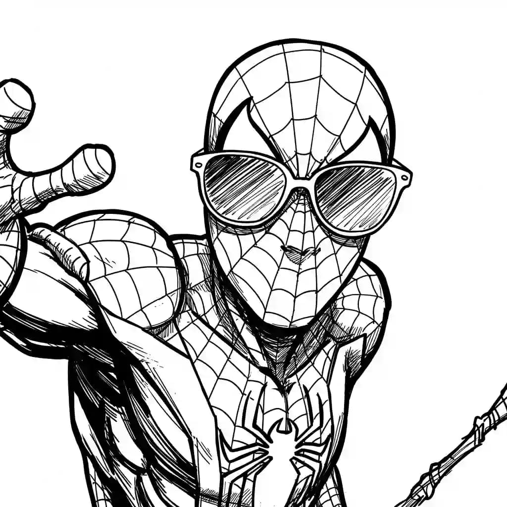 Spiderman Kleurplaat van Spiderman met een stoer superhelden thema om zelf in te kleuren.