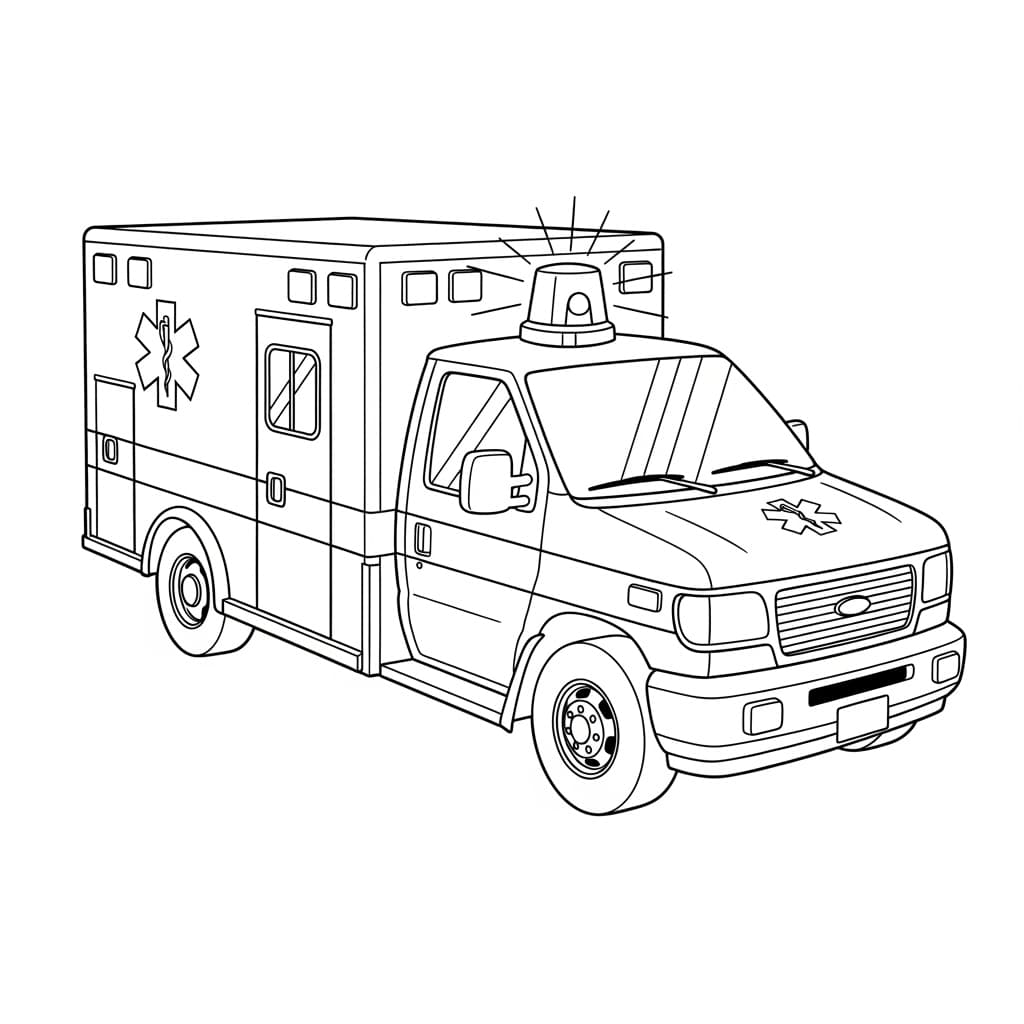 Ambulance Kleurplaat Een eenvoudige kleurplaat van een ambulance, ideaal voor kinderen en volwassenen om in te kleuren.