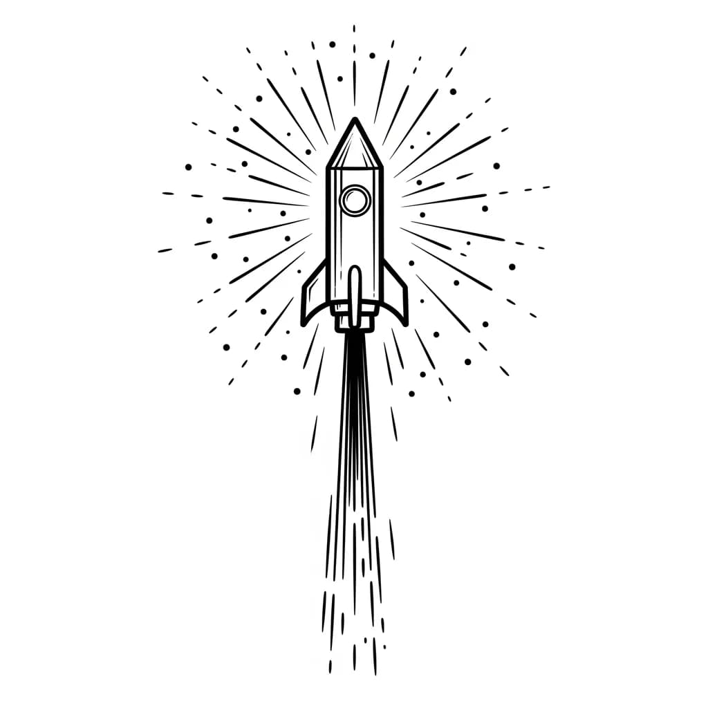 Vuurwerk Een vrolijke kleurplaat van vuurwerkexplosies met verschillende vormen en patronen.